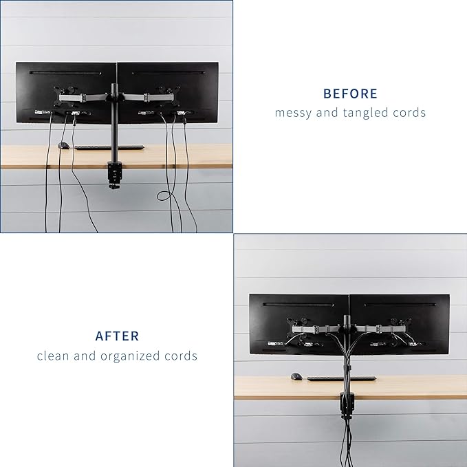 VIVO Cable Management Clips for Desk Monitor Stands, Computer Office Workstation Cord Organization Kit, 1 Pole and 4 Arm Clips, Set of Monitor Mount Wire Holder Hooks, Black, PT-SD-WC05C