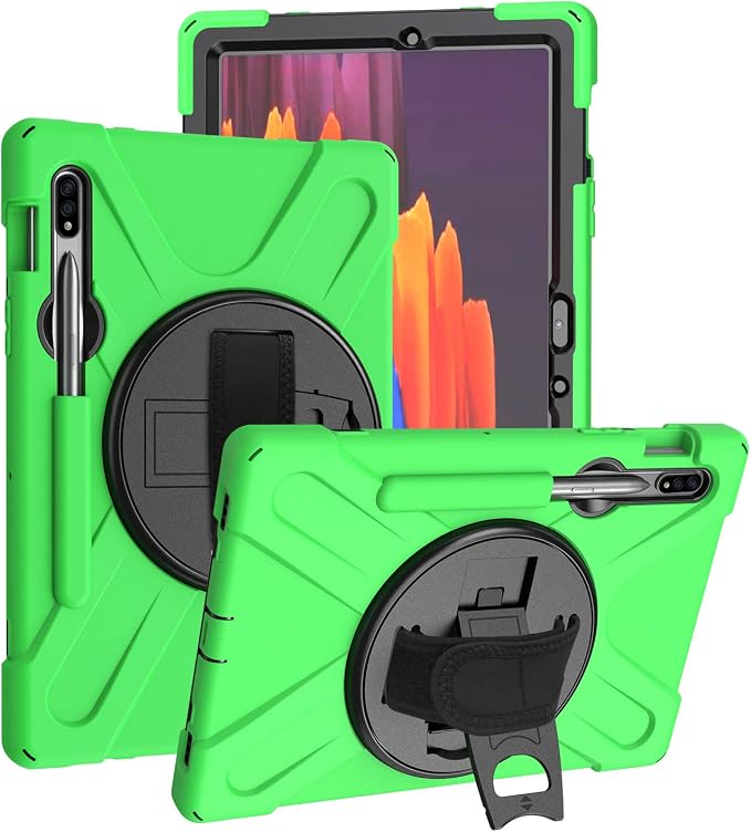 KIQ Galaxy Tab S7 Case 11 Shockproof Heavy Duty Durable Dual-Layer Cover Kickstand Hand Strap Shoulder Carrying Sling for Samsung Galaxy Tab S7 T870/ Samsung Galaxy Tab S8 X700 (Shield Green)
