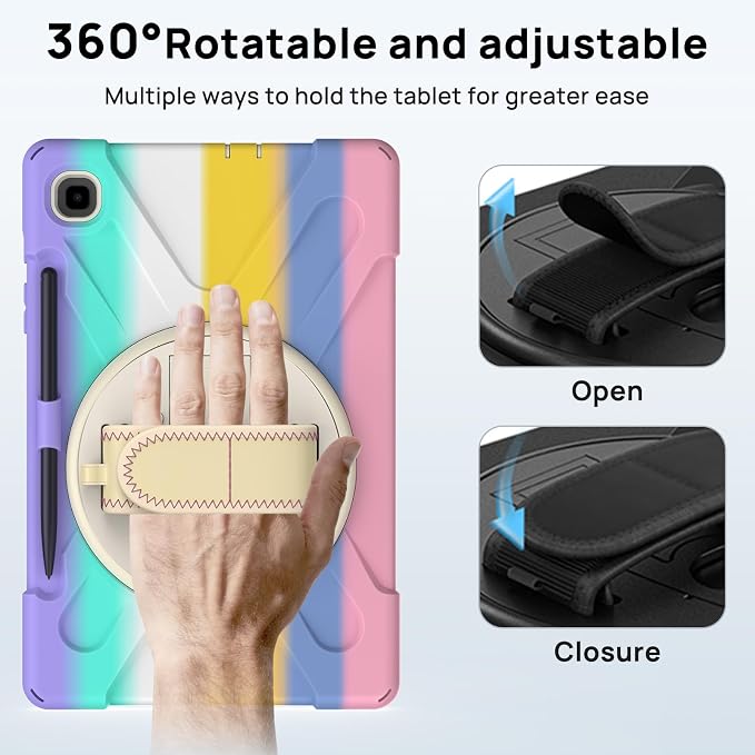 Gerutek Case for Samsung Galaxy Tab S10 FE+/ S10 FE Plus 2025 13.1 Inch Full-Body Drop Protective Case with Screen Protector Pen Holder 360° Rotate Hand Strap &amp StandShoulder Strap Black