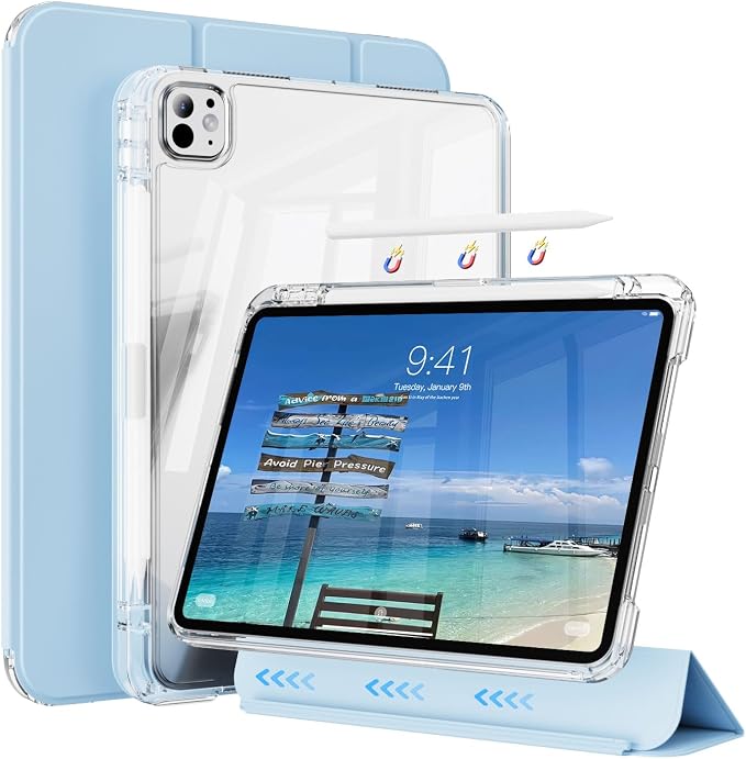 Hybrid Case for iPad Pro 11 Inch 4th/3rd/2nd Generation (2022/2021/2020) with Pencil Holder 2 in 1 Detachable Cover with Clear Transparent Back Shell Support 2nd Gen Pencil Charging Black
