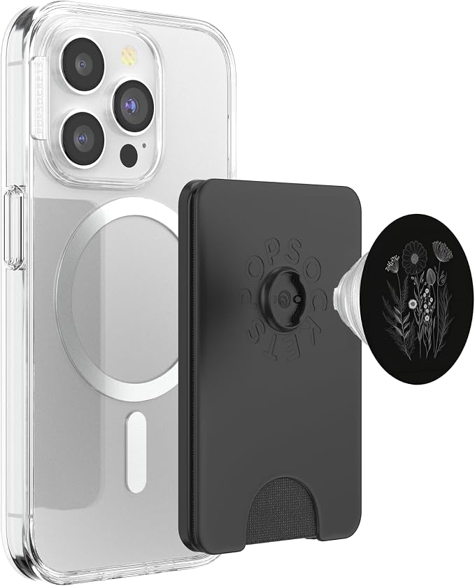 Wildflower Floral Flower Design Feminine Black PopSockets Adhesive PopGrip