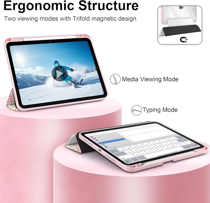 Case for iPad Pro 11 inch M5 2025 /M4 2024 Blue Ribbon Stripe | Blue Ribbon Stripe Folio Case with Clear Back Pencil Holder Trifold Stand and Auto Sleep/Wake for Preppy Aesthetic Users