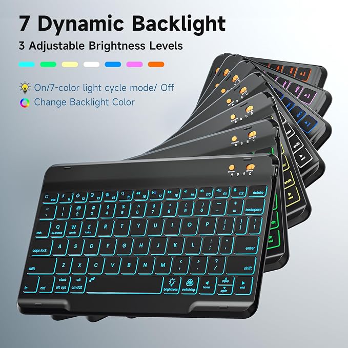 BLUTLOTUS Keyboard case for iPad 9th/8th/7th Generation 10.2 Inch - Backlit Wireless Detachable Folio Keyboard Cover with Pencil Holder for iPad 9th/8th/7th Gen Air 3rd Generation 10.5 Inch