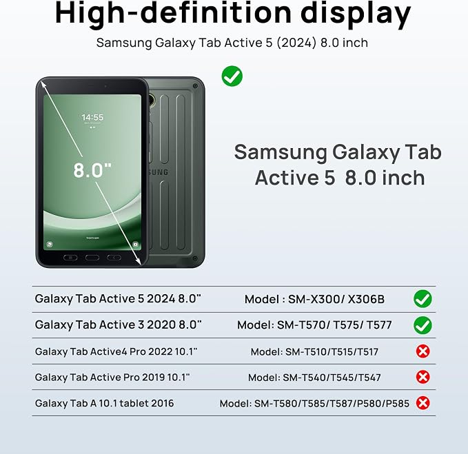 Gerutek Case for Samsung Galaxy Tab Active 5 2024/Active 3 2021 8 Black | Heavy Duty Shockproof Drop Protection Case with Screen Protector 360° Rotating Stand Handle/Shoulder Strap Pencil Holder