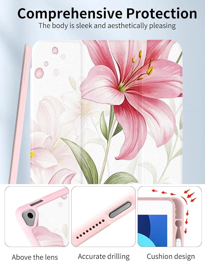 Case for iPad 9th/ 8th/ 7th Generation Case 10.2&amp10.5 Inch (2021/2020/2019 Release) Slim Lightweight Soft Trifold Back Cover with Pencil Holder &amp Auto Sleep/Wake Cover Cherries Cheetah Bows
