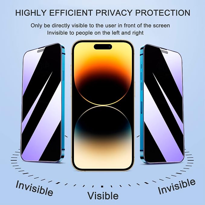 2 Pack Compatible with iPhone 12 Pro Max Privacy Screen Protector Anti-Spy Anti-Blue Light Eye Protection Tempered Glass Film Scratch Resistant Full Coverage Case Friendly