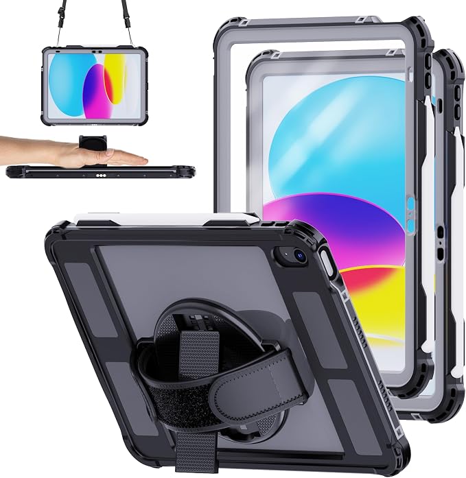 for iPad (A16) 11th Generation 2025 / 10th Generation 2022 Waterproof Case [Built-in Screen Protector] [IP68 Waterproof] [Military Drop Proof] Heavy Duty Shockproof Protective Cover Black