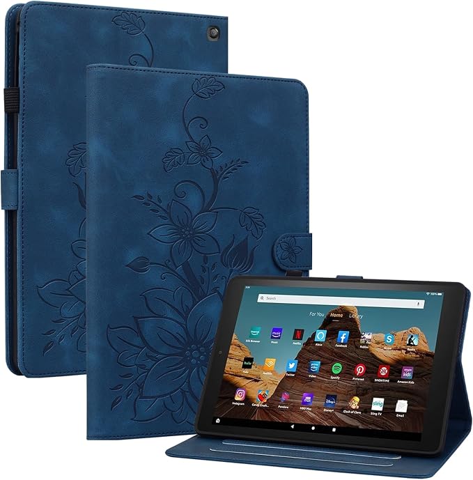 Case for All-New Amazon Fire HD 10 and 10 Plus Tablet (13th/11th Generation 2023/2021 Release) Magnetic Clasp Stand Leather Case with Pen Holder Blue