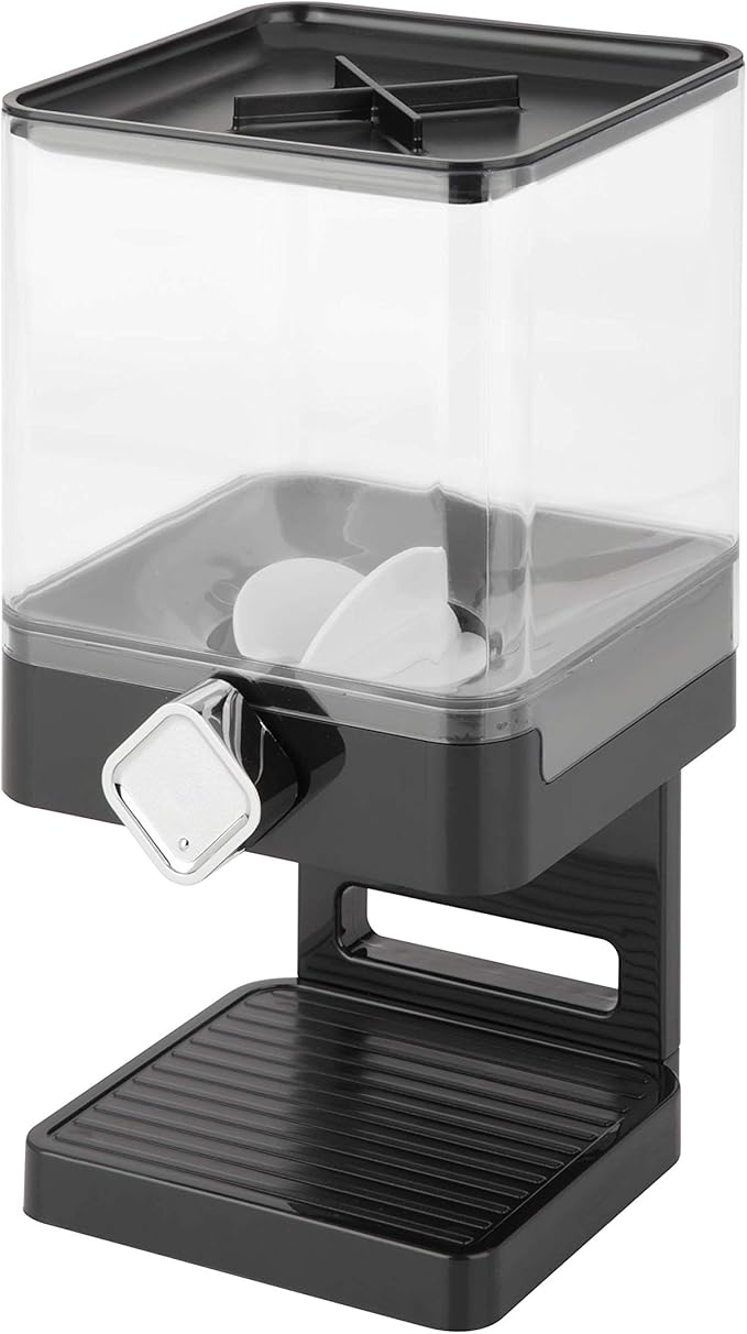 Honey-Can-Do Zevro Compact Dry Food Dispenser, Single Control, Black/Chrome