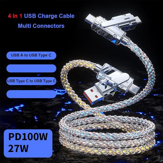 IHAO Multi Ports Charger Cable 3 Combinations in One Cable USB A to USB C/Micro USB PD Fast Charging Cord Lighted Up LED Flowing Compatible with Almost All Kinds of Electric Device-39Inches Blue