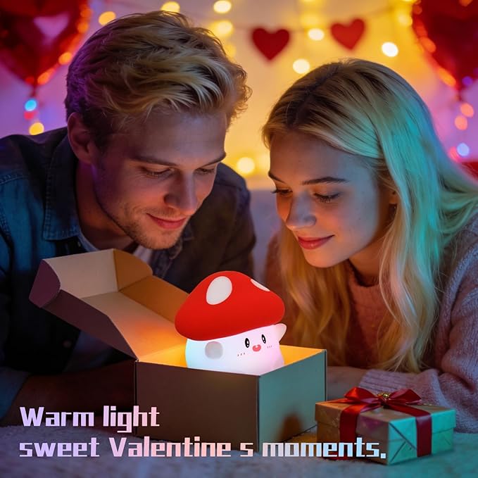 Rytinazzz Mushroom Night Light, Color Changing & 50-Hour Battery, Squishy Lamp with Pat Control for Kids Room Decor, USB Rechargeable, Valentines Gifts