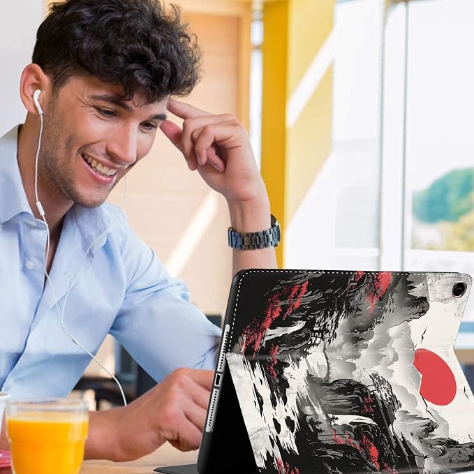 Case for iPad (A16) 11th Generation 11 Inch (2025) iPad 10th Generation 10.9 Inch (2022)，Slim Fit Foldable Standing Cover Case with Auto Sleep/Wake ，Red Moon Japanese Landscape