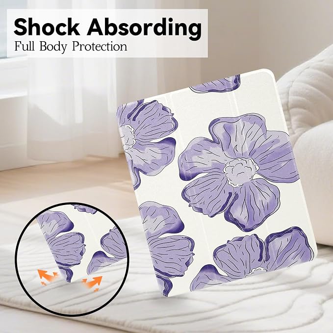 Lovmooful for iPad 9/8/7 Gen Case with Pencil Holder Cute-Bear Flower | Fit for iPad 9/8/7 (10.2-Inch2021/2020/2019 Model9th/8th/7th Generation)Soft TPUTrifold StandProtectiveGirly
