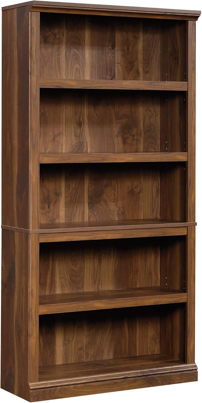 Sauder 5 Tier Book Shelf Wooden Bookcase Multipurpose Bookshelf for Home Office, Living Room, in Grand Walnut
