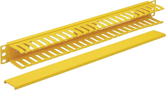 Tripp Lite Horizontal Server Rack Enclosure Cable Manager, Finger Duct with Cover, High-Visibility Yellow Steel, 1U Rack-Mount, Standard 19-Inch, 5-Year Warranty (SRCABLEDUCT1UFC)