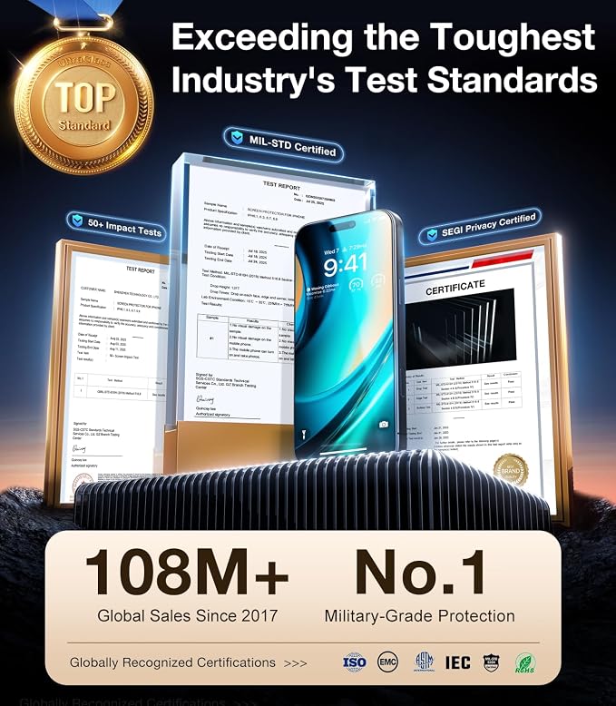 UltraGlass Unbreak Top 9H+ Glass for iPhone 15 Screen Protector (12FT Military Grade Shatterproof &amp Longest Durable) Screen Protector iPhone 15 Tempered Glass Full Coverage 2 Pack