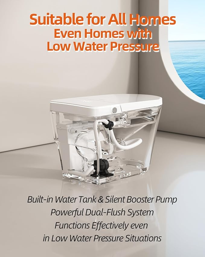 Luoware Smart Toilet with Bidet Built in, Luxury One Piece Elongated Bidet Toilet with Auto Close & Flush, Foot Sensor to Open/Close/Flush, Heated Seat, Massage Wash, Night Light, Remote Control
