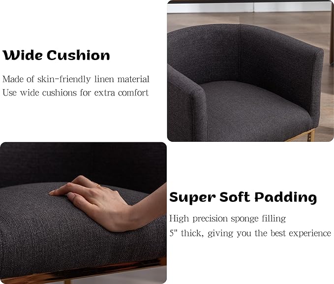 Linen Fabric Dining Chairs Set of 6 Modern Barrel Arm Chairs with Black Frame, Upholstered Kitchen Chairs 18.5" Wide Accent Chairs for Living Room Dining Room Restaurant, Charcoal