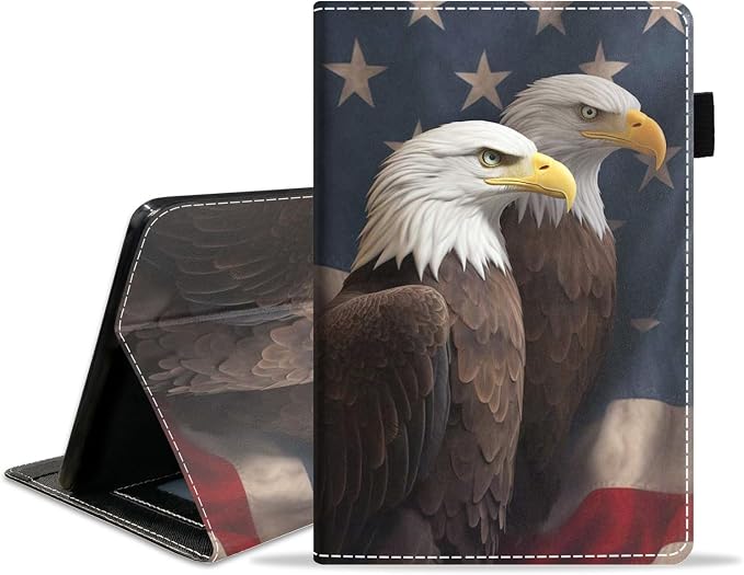 Case for Amazon Kindle Fire HD 8/Fire HD 8 Plus Tablet (12th/10th Generation 2024/2022/2020 Release) - PU Leather Folio Cover with Smart Auto Wake/Sleep Bald Eagle