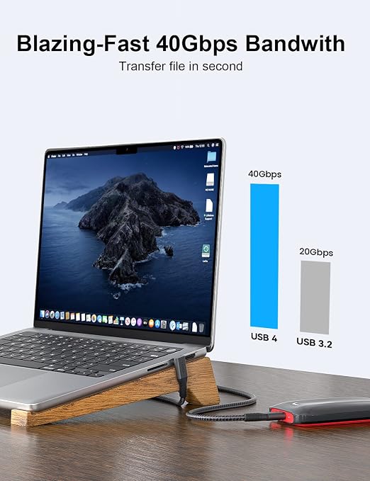 XAOSUN 240W USB 4 Cable for Thunderbolt 4 Cable 1ft USB C Data Cable 40Gbps Transfer 8K 4K Display Compatible with ROG Ally Steam Deck Switch eGPU MacBook Docks
