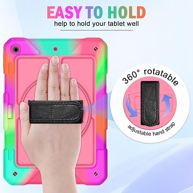 BMOUO for iPad 9th/8th/7th Generation Case 10.2 Black | Shockproof Rotating Stand Shoulder Hand Strap iPad 9th/8th/7th Generation Case with Pen Holder for iPad 10.2“ 2021/2020/2019