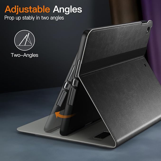 JETech Business Case Cover for iPad 6th/5th Gen 9.7 (2018/2017) Black | PU Leather Design Pencil Holder &amp Pocket Multi-Angle Viewing