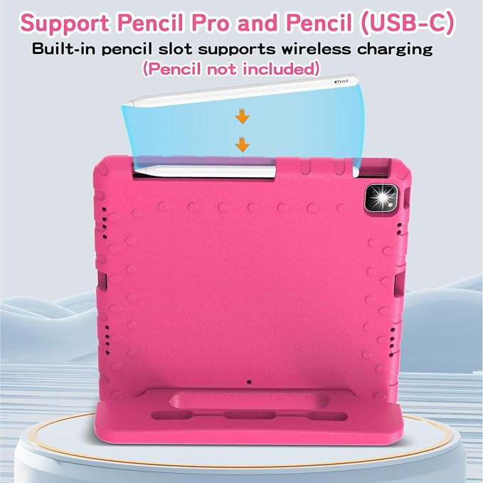 Heavy Duty Kids Case for Samsung Galaxy Tab S7 FE/S7 Plus/S8 Plus 12.4 inch | Rugged Protection Cover for Galaxy Tab S8+/Tab S7 FE/S7+ 2022/2021/2020 with S-Pen Holder Handle StandEVA Foam Rose Red