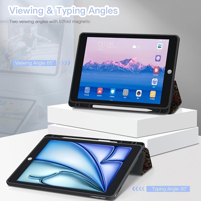 Teryeefi for iPad 10.2 case 2021 20202019 Release 7th 8th 9th Generation Built in Pencil Holder - Stand-Auto Wake/Sleep TPU &amp Hard Stand Clear Back Cover for 10.2 iPad (Black Bow)