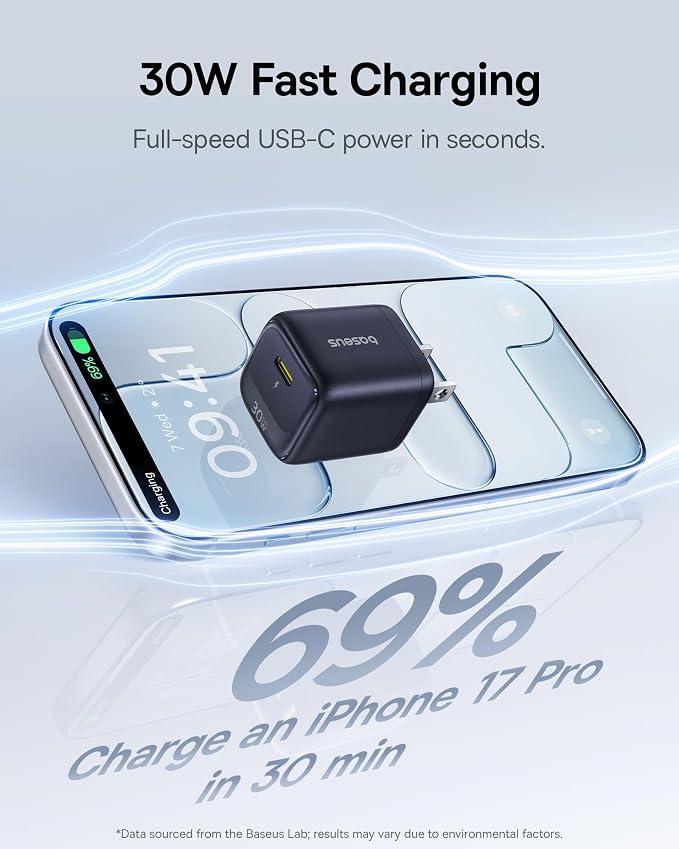 Baseus 100W USB C Charger Block 3-Port Foldable Compact PPS Wall Charger &amp Baseus 30W USB C Charger Block 2 Pack Fast Charger Type C with USB-C Cable
