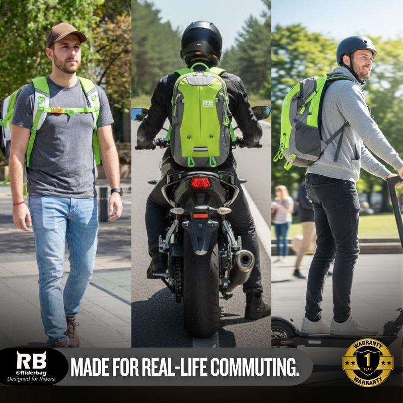 riderbag Reflective Motorcycle Backpack, Hi Viz Commuter Riding Bag