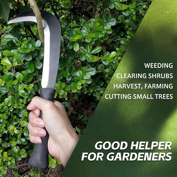 Sickle Machete for Yard Work Machetes for Cutting Trees Billhook Brush Clearing Sickle Garden Tool Brush Axe Harvest Knife Heavy Duty Machete Sickle for Gardening Sickle Machete Camping Farming