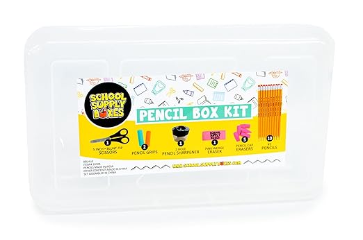 Back to School Supply Box Grades K-5 - School Supply Boxes - 32 Piece School Supplies Kit Includes Markers, Crayons, Pencils, Scissors, Folders, Glue Sticks, Notebook, and Composition Book