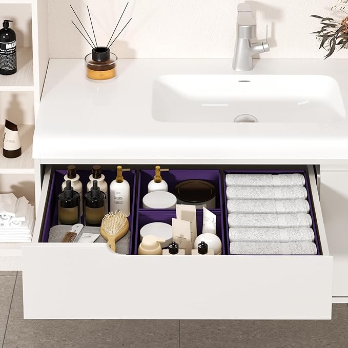 DIMJ Drawer Organizer Clothes Storage - 18 Pack Baby Dresser Organizer for Nursery, Foldable Closet Drawer Bins for Bedroom Organization, Fabric Storage Dividers for Socks, Underwears, Purple