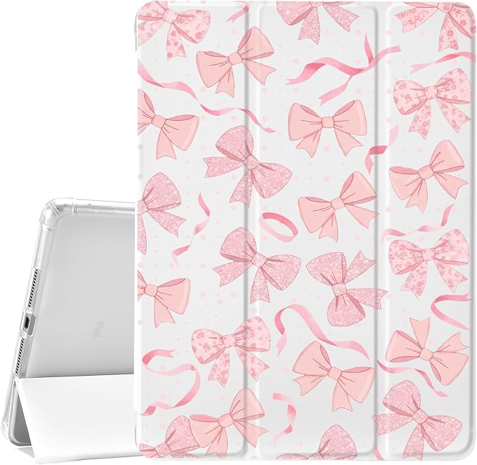 JOYLAND Pink Bow Compatible with iPad 6th/5th Generation (2018 2017 Model 9.7 Inch)iPad Air 2/Air 1 (9.7 Inch) with Pencil Holder-Trifold Stand Protective Cover with Soft TPU BackBlack