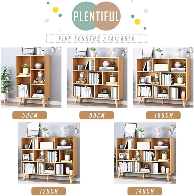 IOTXY Wooden Open Shelf Bookcase - 3-Tier Floor Standing Display Cabinet Rack with Legs, 7 Cubes Bookshelf, Pear Yellow