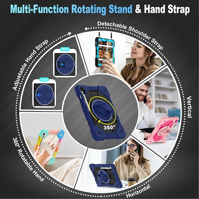 Case for Samsung Galaxy Tab S10 Lite/S10 FE/S9 FE /S9 Tablet Case 10.9/11 Inch with Rotate Stand &amp Hand Strap Screen Protector Pen Holder for Galaxy Tab S10 FE Cases Black