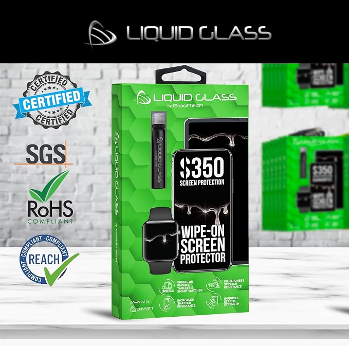 Liquid Glass Screen Protector with $350 Screen Repair Coverage Scratch Resistant Wipe On Invisible Protection for All Phones Tablets Smart Watches - Universal