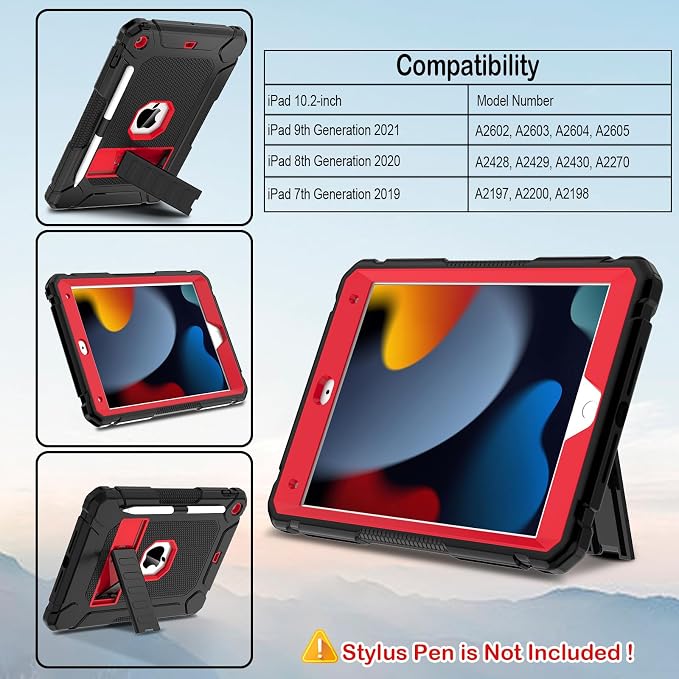 LTROP Case for iPad 10.2-Inch 9th/ 8th/ 7th Generation (2021/2020/ 2019) with Pencil Holder &amp Kickstand Hybrid Shockproof Rugged Protective Case for iPad 9/8/ 7 Gen 10.2 Purple and Green