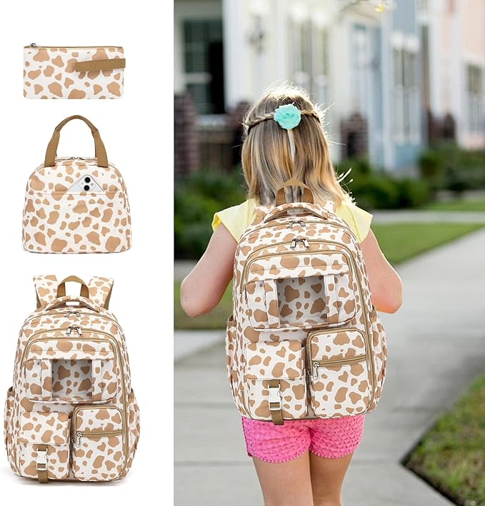 School Backpack for Girls 3Pcs Set Elementary Middle School Book Bags with Lunch Box Pencil Case