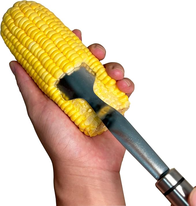 Long Handle Corn Peeler, Stainless Steel Corn Cob Stripper & Curved Blade