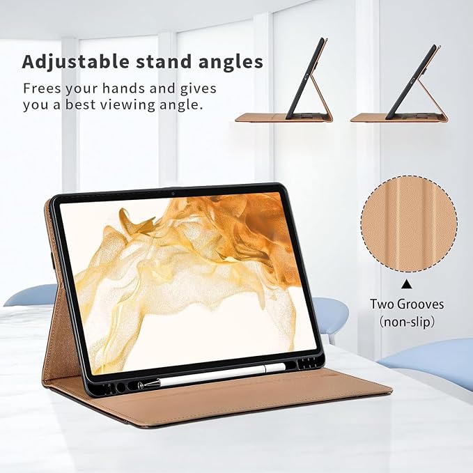 Case for Samsung Galaxy Tab S8 Plus 2022 /S7 FE 2021 /S7 Plus 2020 12.4 Inch - PU Leather Folio Case with S Pen Holder and Pocket Auto Wake/Sleep Smart Tablet Cover Brown
