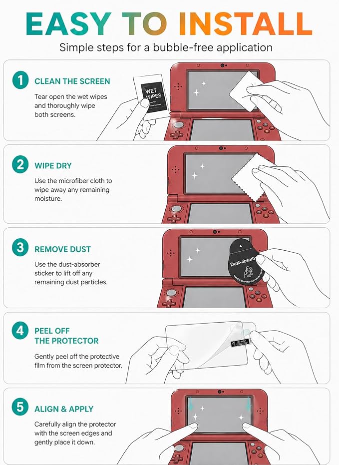 3 Pack Tempered Glass Top Screen Protector + 3 Pack HD Clear PET Bottom Film Compatible with 3DS XL/New 3DS XL