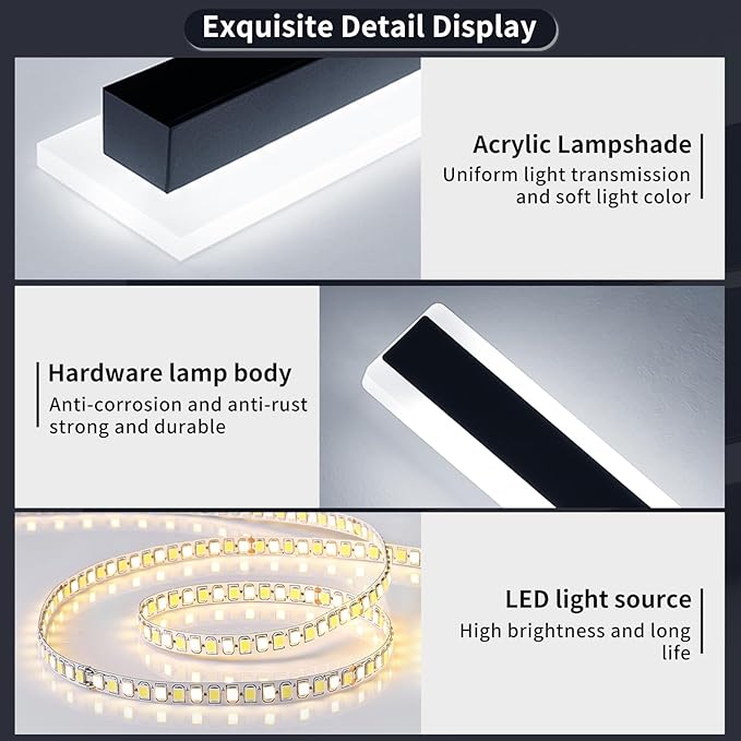Mikeru 39.3inch Long Led Wall Light, 6000k Cool White Modern Outdoor Wall Light Ip65 Waterproof Black Acrylic Porch Exterior Lighting Fixtures, Exterior Wall Mount Lights for Garage Front Door