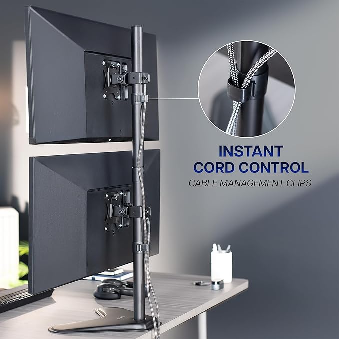 VIVO Dual Monitor Desk Stand Free-Standing LCD Mount, Holds in Stacked Vertical Position 2 Ultrawide Screens up to 34 inches, Black, STAND-V002L