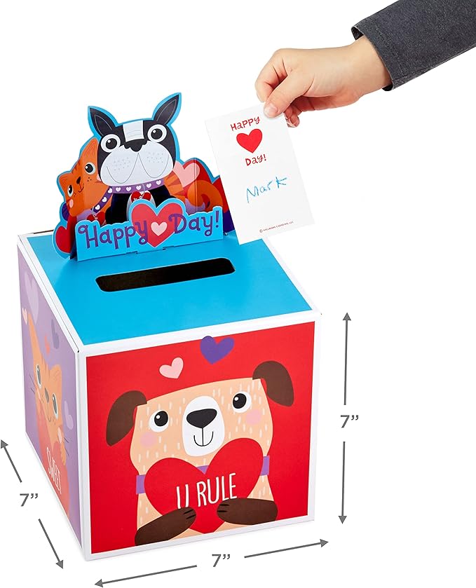 Hallmark Cats and Dogs Valentines Day Cards and Mailbox for Kids School Classroom Exchange (1 Box, 32 Valentine Cards, 1 Teacher Card)