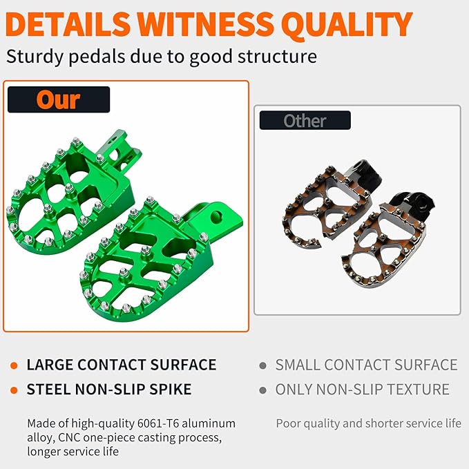 Nilight Motorcycle Foot Pegs Dirt Bike Footpegs Fit for Kawasaki KLX110 2002-2023 KLX110L 2010-2023 KX60 1998-2003 CNC Foot Pegs for Motorcycles Heavy Duty Aluminum Alloy Foot Rests, Green