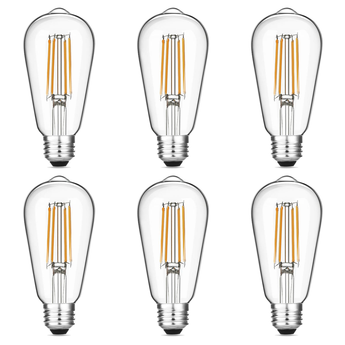 Gozelux Vintage LED Edison Bulbs 6W, Equivalent 60W Incandescent, Warm White 2700K, ST58 Antique LED Filament Bulbs with 90+ CRI, E26 Medium Base,Dimmable, Clear Glass, Pack of 6