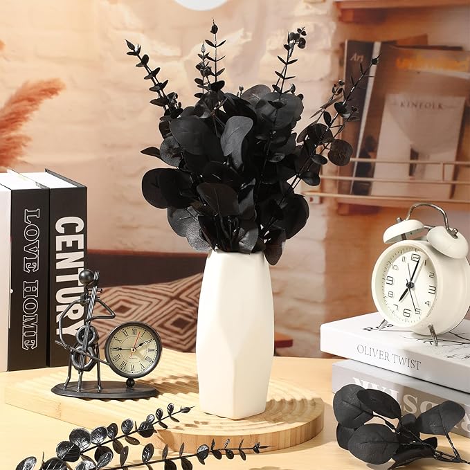 Giegxin 90 Pcs 3 Kinds Mixed Eucalyptus Leaves Stems Bulk Artificial Silver Dollar Leaves Picks Dried Eucalyptus Bundle Faux Spray for Wedding Vase Bouquet Floral Arrangement (Black)