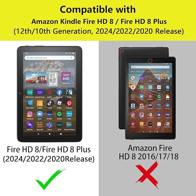 Case for Amazon Kindle Fire HD 8/Fire HD 8 Plus Tablet (12th/10th Generation 2024/2022/2020 Release) - PU Leather Folio Cover with Smart Auto Wake/Sleep Bald Eagle