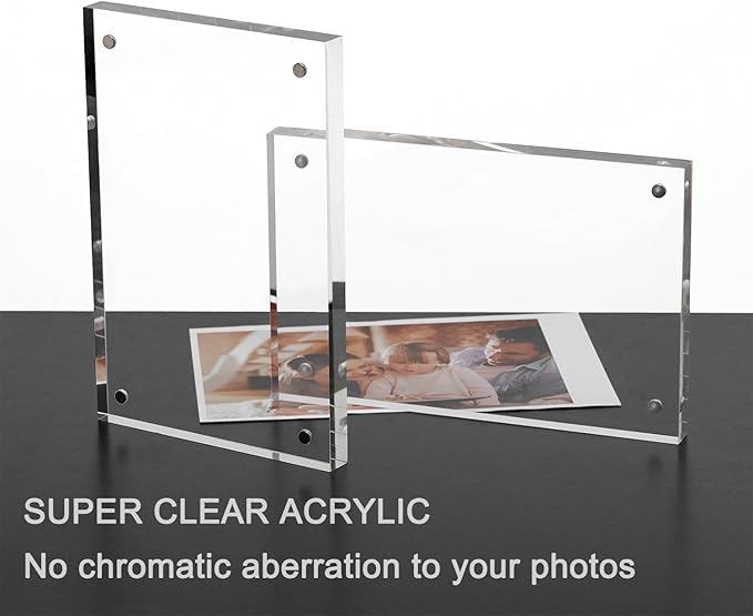 Meetu Acrylic Picture Frame 5x7,Clear Freestanding Double Sided 20mm Thickness Frameless Magnetic Photo Frames Desktop Display with Gift Box Package(1 Pack)
